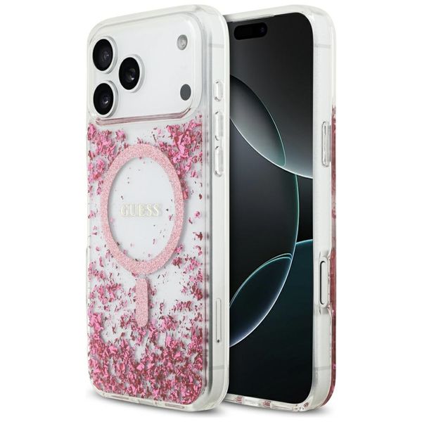Puzdro Guess Resin Bottom Glitter MagSafe pre iPhone 17 Pro Max ružové