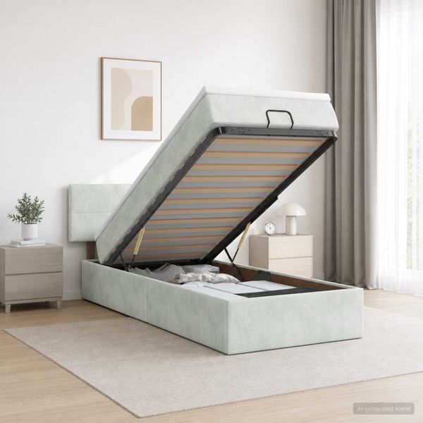 vidaXL Ottoman posteľ s matracom a LED Svetlosivá 100 x 200 cm Zamat