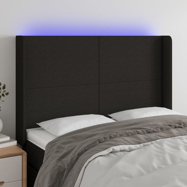 vidaXL Čelo postele s LED čierne 147x16x118/128 cm látka