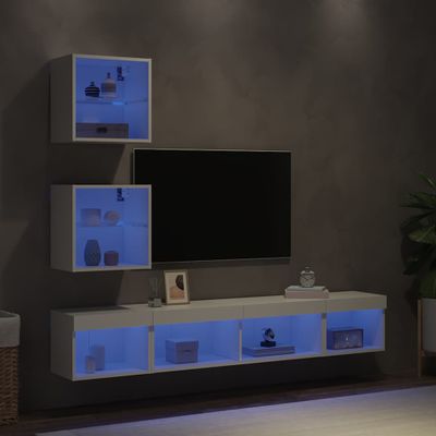 vidaXL 5-dielne TV nástenné skrinky s LED biele kompozitné drevo