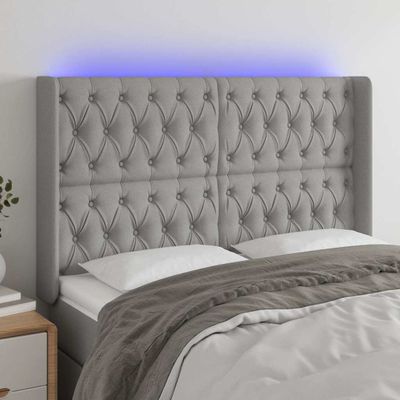 vidaXL Čelo postele s LED bledosivé 163x16x118/128 cm látka