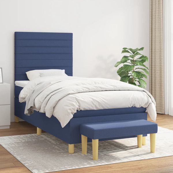 vidaXL Posteľný rám boxsping s matracom modrý 80x200 cm látka