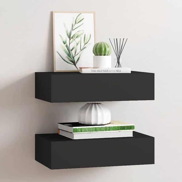 vidaXL Zásuvkové police nástenné 2 ks čierne 40x23,5x10 cm MDF
