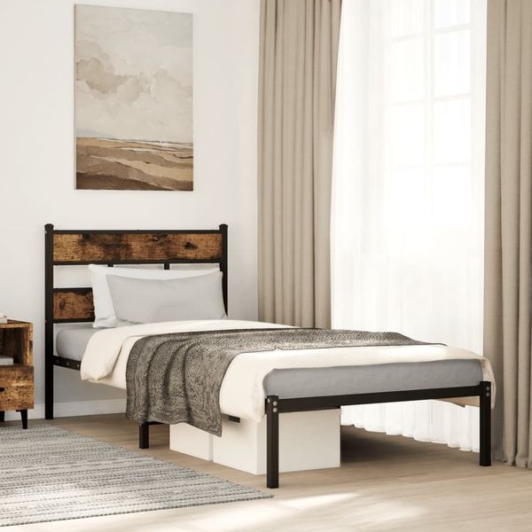 vidaXL Kovový posteľný rám bez matraca, tmavý dub 90x190 cm
