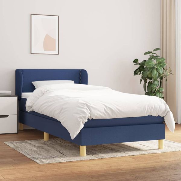 vidaXL Posteľný rám boxspring s matracom modrý 90x190 cm látka