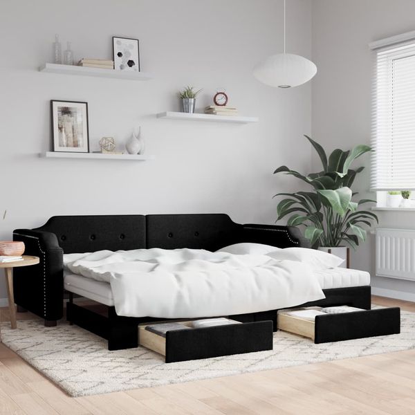 vidaXL Rozkladacia denná posteľ so zásuvkami čierna 90x190 cm látka