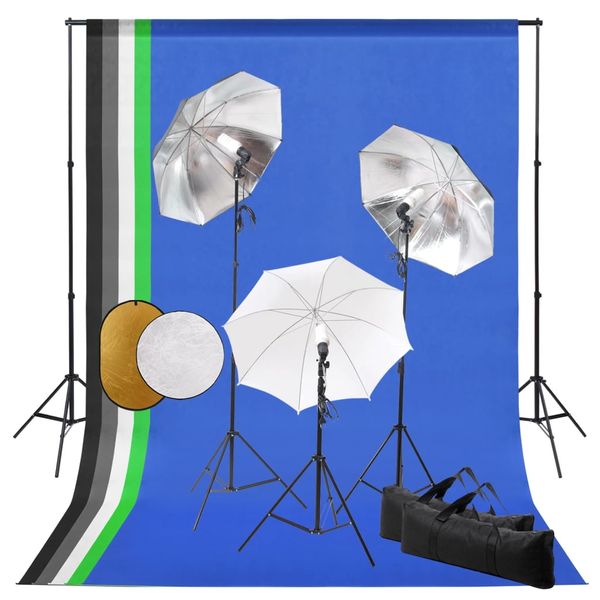 vidaXL Fotografické vybavenie+lampy, dáždniky, pozadie a reflektor