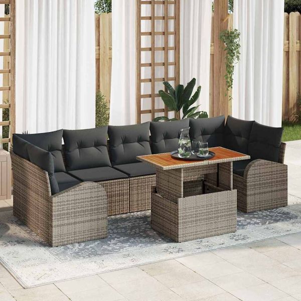 vidaXL Súprava záhradných pohoviek s úložiskom 8 pcs Sivá Poly ratan