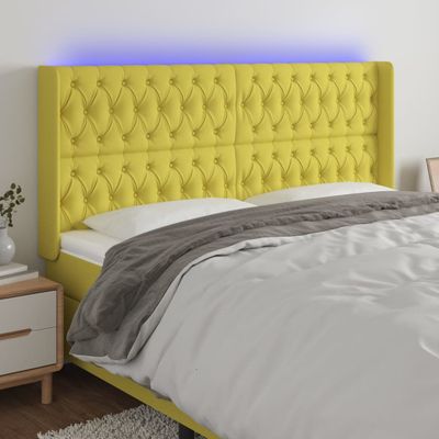 vidaXL Čelo postele s LED zelené 183x16x118/128 cm látka