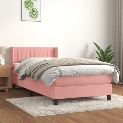 vidaXL Posteľný rám boxsping s matracom ružový 90x200 cm zamat