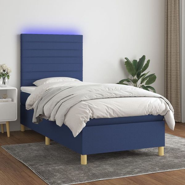 vidaXL Posteľ boxsping s matracom a LED modrá 80x200 cm látka