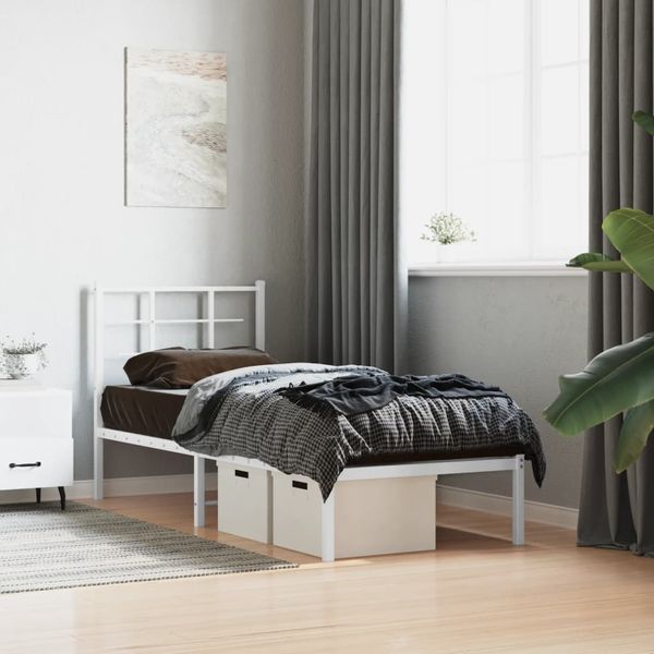 vidaXL Kovový rám postele bez matraca s čelom biely 75x190cm