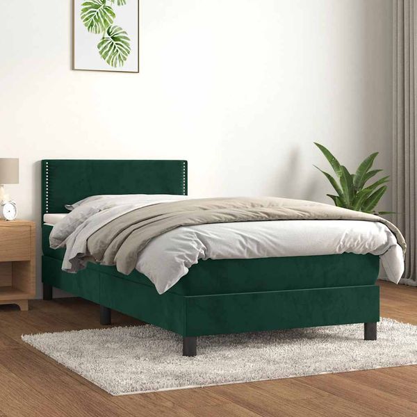 vidaXL Posteľný rám boxsping s matracom tmavozelený 90x200 cm zamat