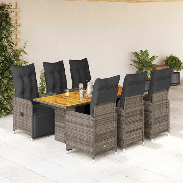 vidaXL 7-dielna záhradná bistro súprava s vankúšmi sivá polyratan