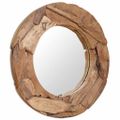 vidaXL Dekoratívne zrkadlo z teakového dreva, 80 cm, okrúhle