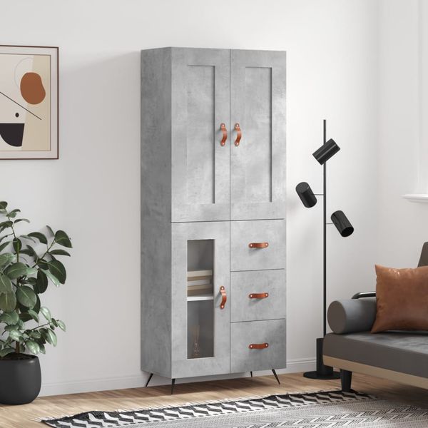 vidaXL Vysoká skrinka betónová sivá 69,5x34x180 cm spracované drevo
