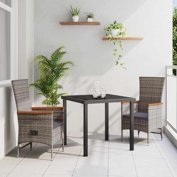 vidaXL Záhradný jedálenský set s vankúšom 3 pcs Sivá
