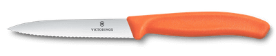 Victorinox 6.7739.C1 Nôž na ovocie a zeleninu, 10cm, zubkovaný, špicatý, oranžový