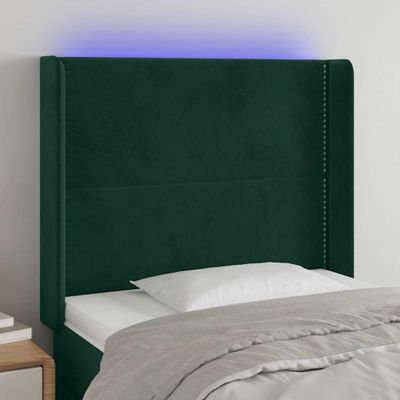 vidaXL Čelo postele s LED tmavozelené 103x16x118/128 cm zamat