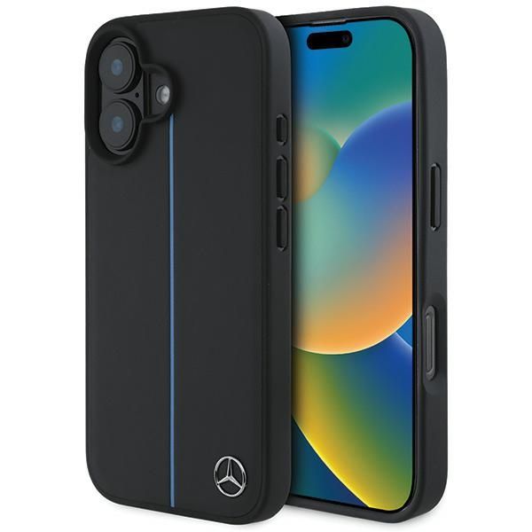 Puzdro Mercedes pre iPhone 16 6,1" MEHMP16S23RURBK Hardcase MB Blue Line Leather MagSafe čierne