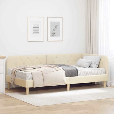 vidaXL Rohový rám postele Krémová 100 x 200 cm látka