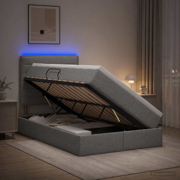 vidaXL LED úložná posteľ s matracom Svetlosivá 120 x 190 cm Látka