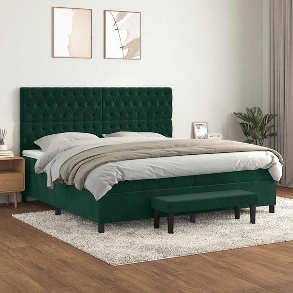vidaXL Posteľný rám boxsping s matracom tmavozelený 200x200 cm zamat