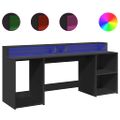 vidaXL Stôl s LED svetlami čierny 200x55x91 cm kompozitné drevo