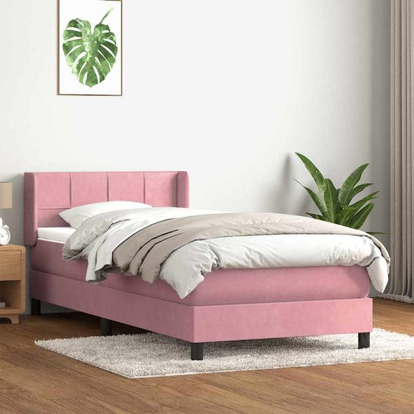 vidaXL Posteľný rám boxsping s matracom ružový 100x220 cm zamat