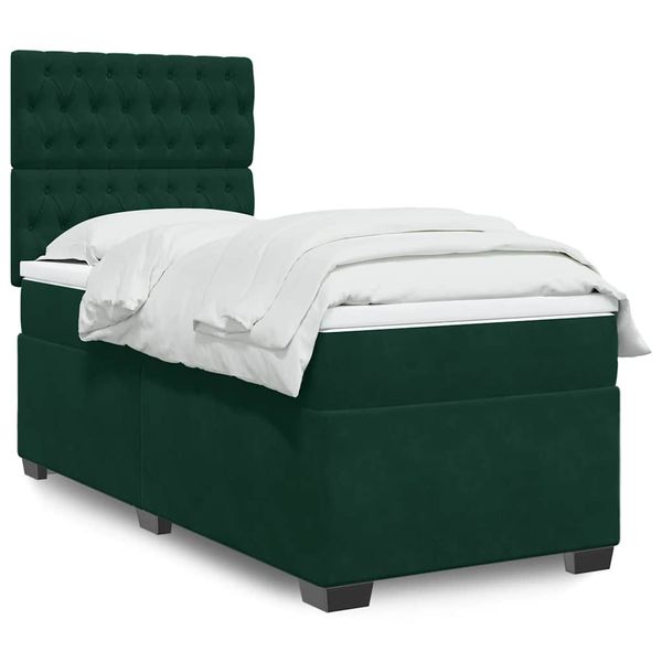 vidaXL Posteľný rám boxsping s matracom tmavozelený 90x200 cm zamat