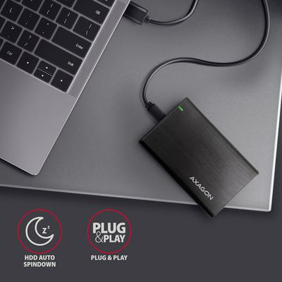 AXAGON EE25-A6C, USB-C 3.2 Gen 1 - SATA 6G 2.5" kovový RAW box, bezšroubkový Box na disk, externý, pre 2,5" HDD/SSD, USB 3.2 Gen1 typ C, SATA III, hliník, čierny