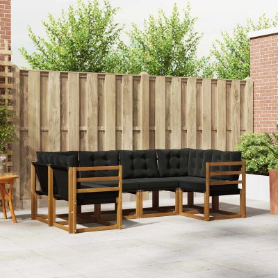 vidaXL Záhradná súprava gaučov s vankúšom 6 pcs Prírodná a čierna