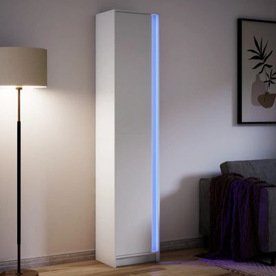 vidaXL Vysoká skrinka s LED biela 41,5x32,5x200 cm kompozitné drevo