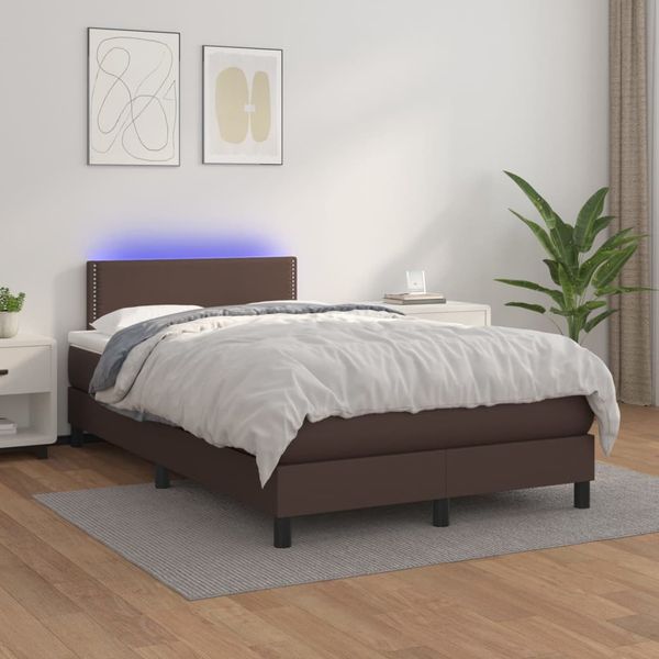 vidaXL Boxspring posteľ s matracom a LED hnedá 120x200 cm umelá koža