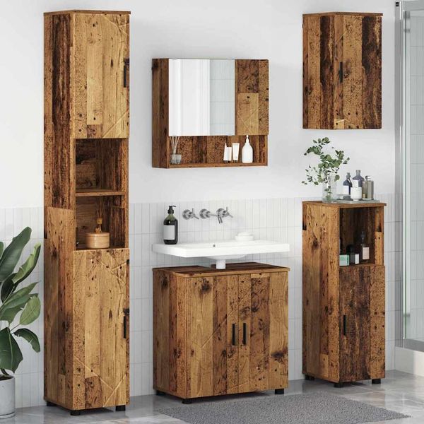 vidaXL Sada kúpeľňového nábytku Nástenný s úložiskom 5 pcs Staré drevo