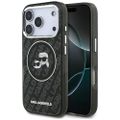 Puzdro Karl Lagerfeld Magsafe IML glitter case s kovovým rámom fotoaparátu a tlačidlami, hlavy Karla a Choupette na opakovanom logu KL pre iPhone 17 Pro čierne