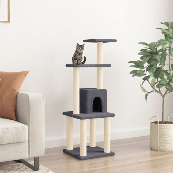 vidaXL Škrabadlo pre mačky so sisalovými stĺpikmi tmavosivé 105 cm