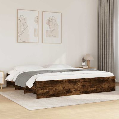 vidaXL Posteľný rám bez matraca dymový dub 200x200 cm kompozitné drevo