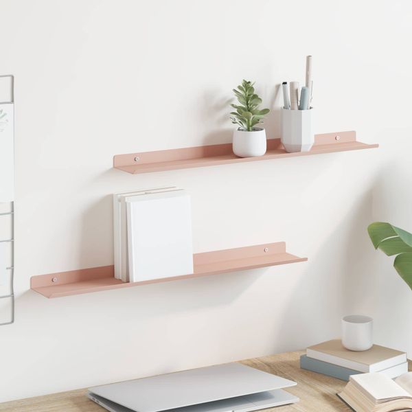 vidaXL Závesná polica Nástenný 2 pcs Ružová 60 x 8,5 x 2,5 cm Oceľ