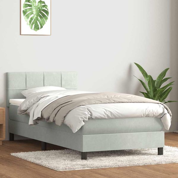vidaXL Posteľný rám boxsping s matracom bledosivý 90x220 cm zamat