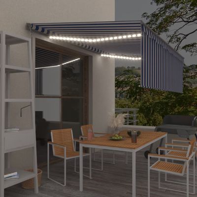 vidaXL Automatická markíza tienidlo&LED&senzor vetra modro-biela