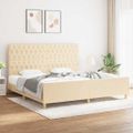 vidaXL Posteľný rám s čelom krémový 200x200 cm látka