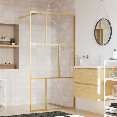 vidaXL Sprchová zástena s priehľadným ESG sklom, zlatá 115x195 cm