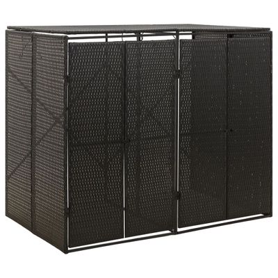 vidaXL Ohrada na dva odpadkové koše čierna 140x80x117 cm polyratan