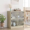 vidaXL Bočná skrinka so sklenenými dvierkami dub sonoma 68x37x75,5 cm