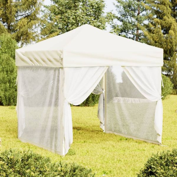 vidaXL Skladací párty stan s bočnicami krémový 2x2 m