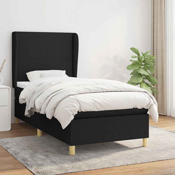 vidaXL Posteľný rám boxspring s matracom čierny 90x190 cm látka