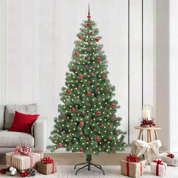 vidaXL Vianočný stromček s 300 LED-i so stojanom Zelená 240 cm PVC