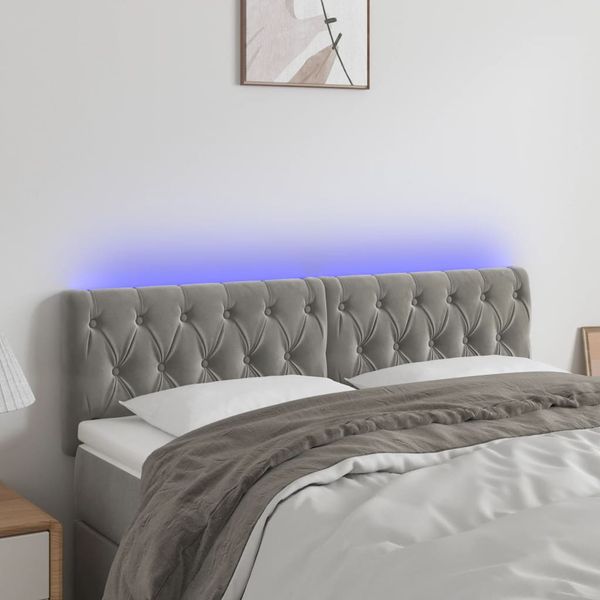 vidaXL Čelo postele s LED bledosivé 144x7x78/88 cm zamat