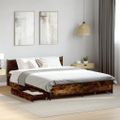 vidaXL Posteľný rám so zásuvkami dymový dub 135x190cm kompozitné drevo